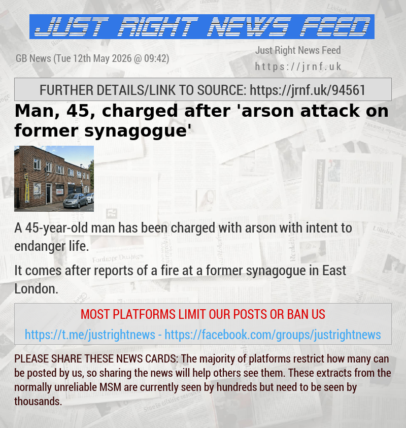 Man, 45, charged after ’arson attack on former synagogue’