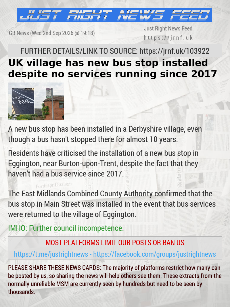 UK village has new bus stop installed despite no services running since 2017