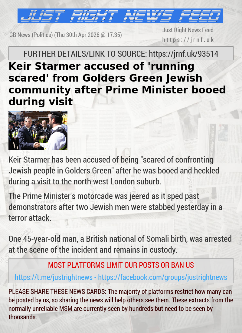Keir Starmer accused of ’running scared’ from Golders Green Jewish community after Prime Minister booed during visit
