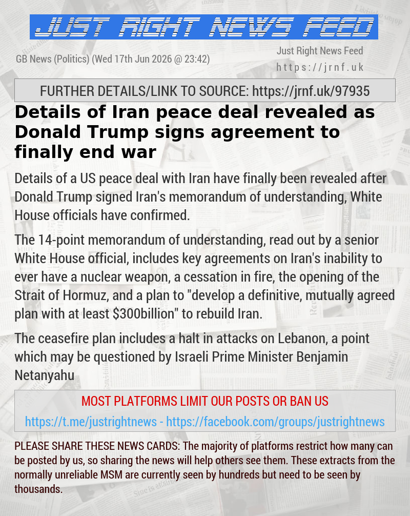 Details of Iran peace deal revealed as Donald Trump signs agreement to finally end war