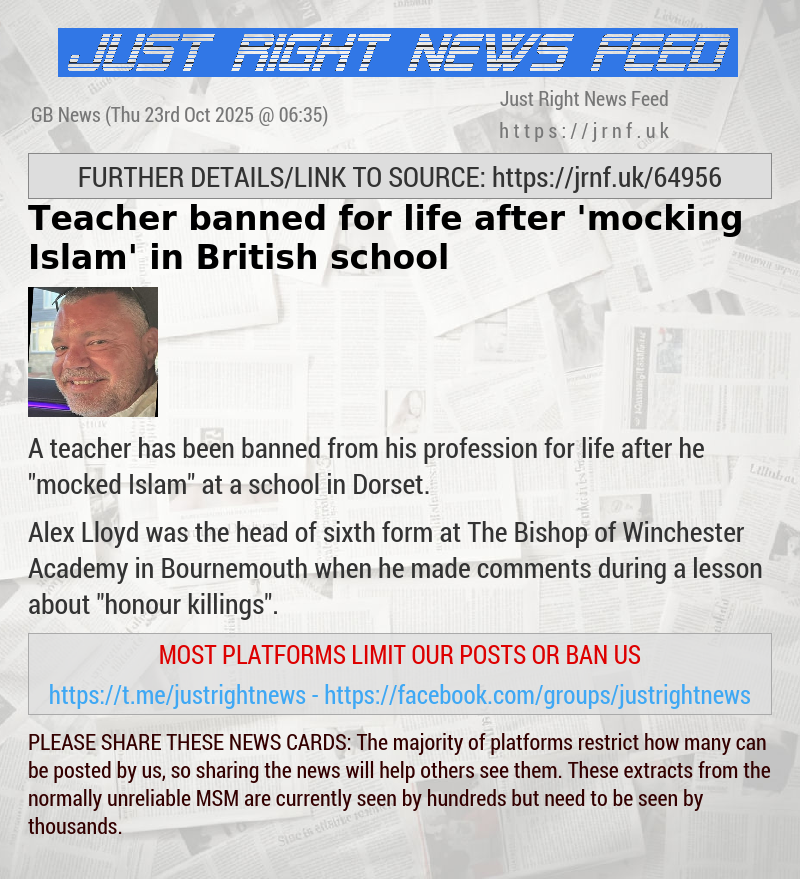 Teacher banned for life after ’mocking Islam’ in British school