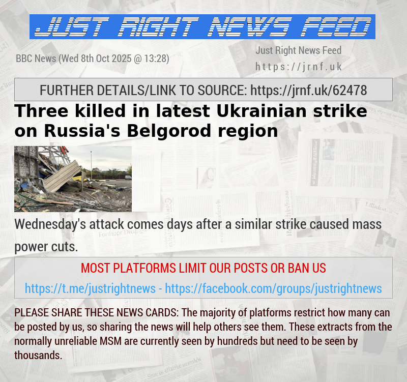 Three killed in latest Ukrainian strike on Russia’s Belgorod region