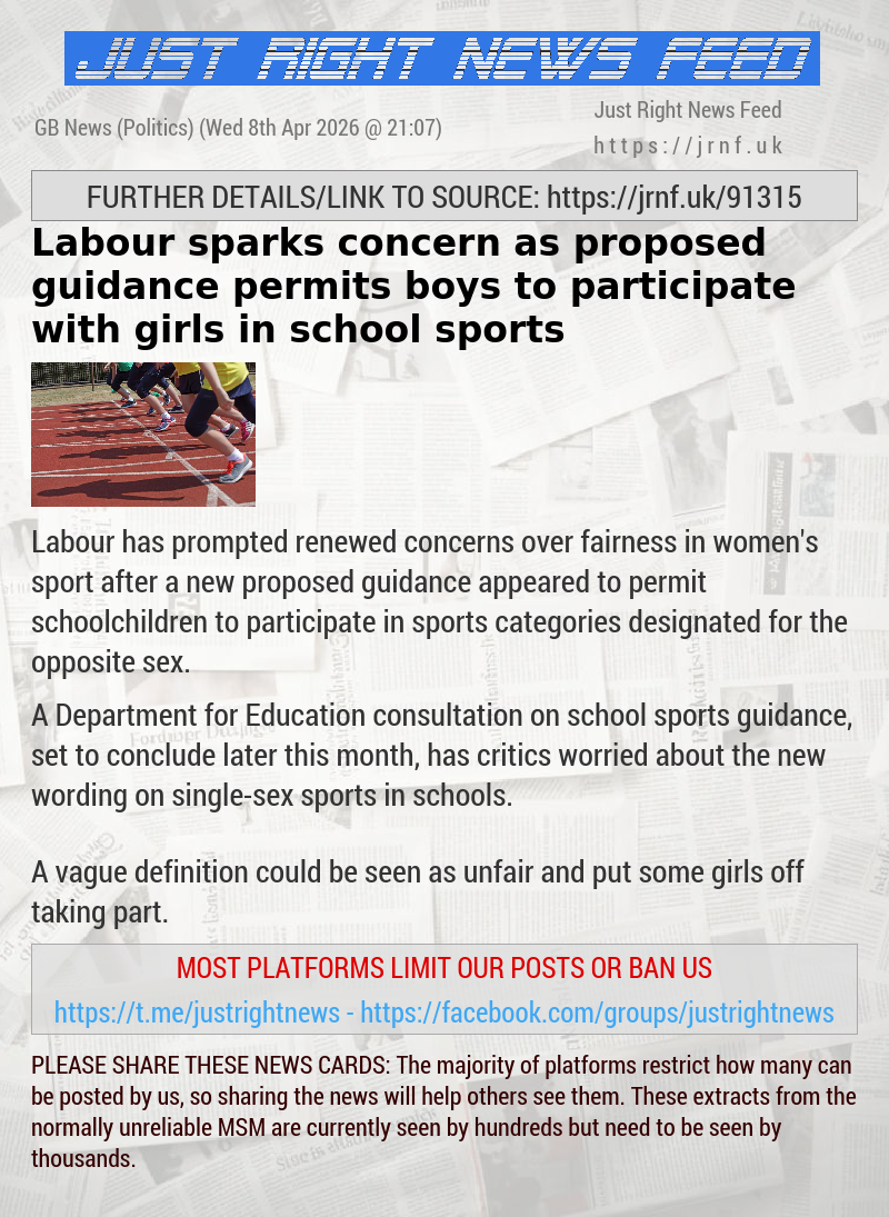 Labour sparks concern as proposed guidance permits boys to participate with girls in school sports