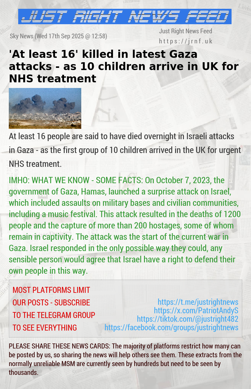 ’At least 16’ killed in latest Gaza attacks — as 10 children arrive in UK for NHS treatment