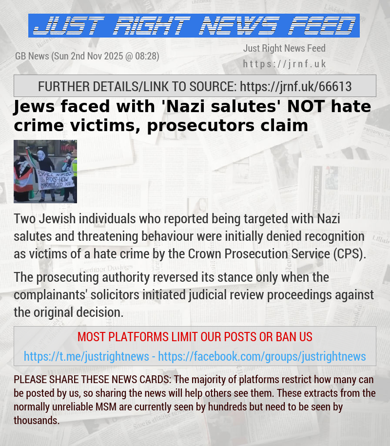 Jews faced with ’Nazi salutes’ NOT hate crime victims, prosecutors claim