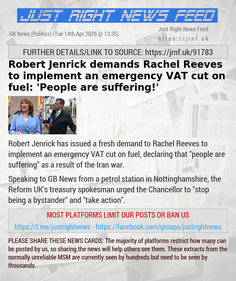 Robert Jenrick demands Rachel Reeves to implement an emergency VAT cut on fuel: ’People are suffering!’