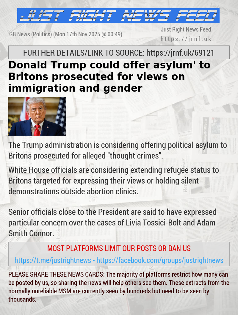 Donald Trump ‘could offer asylum’ to Britons prosecuted for views on immigration and gender