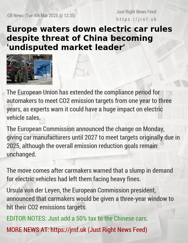 Europe waters down electric car rules despite threat of China becoming ’undisputed market leader’