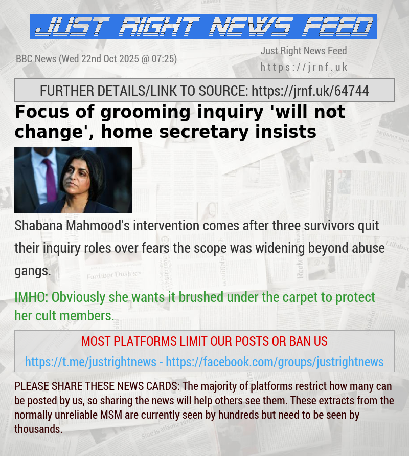 Focus of grooming inquiry ’will not change’, home secretary insists