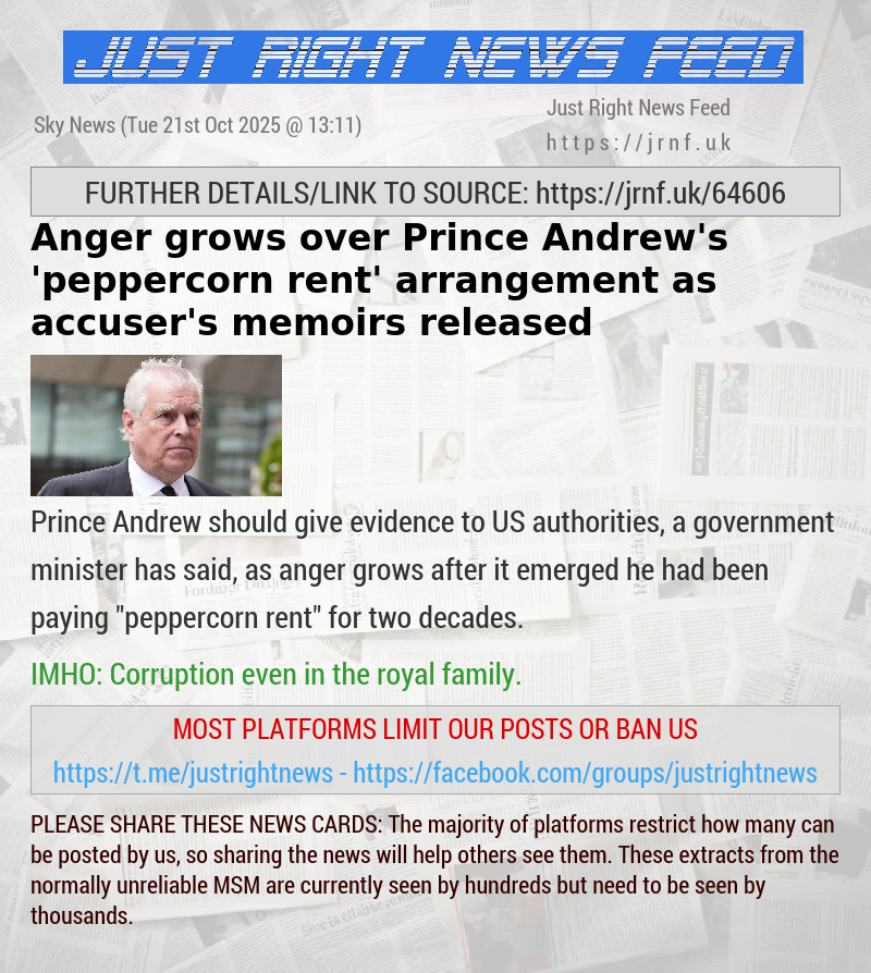 Anger grows over Prince Andrew’s ’peppercorn rent’ arrangement as accuser’s memoirs released
