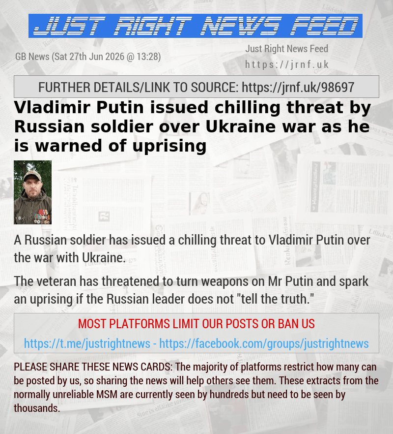 Vladimir Putin issued chilling threat by Russian soldier over Ukraine war as he is warned of uprising