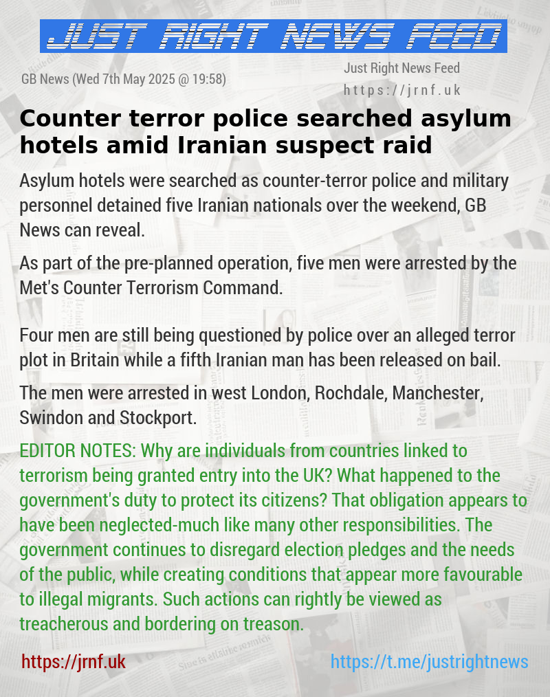 Counter—terror police searched asylum hotels amid Iranian suspect raid