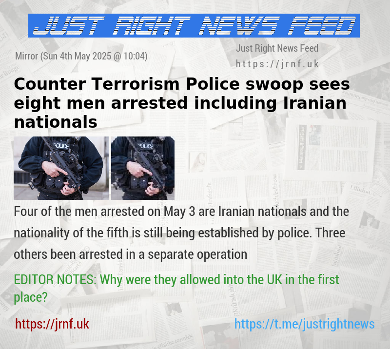 Counter Terrorism Police swoop sees eight men arrested including Iranian nationals