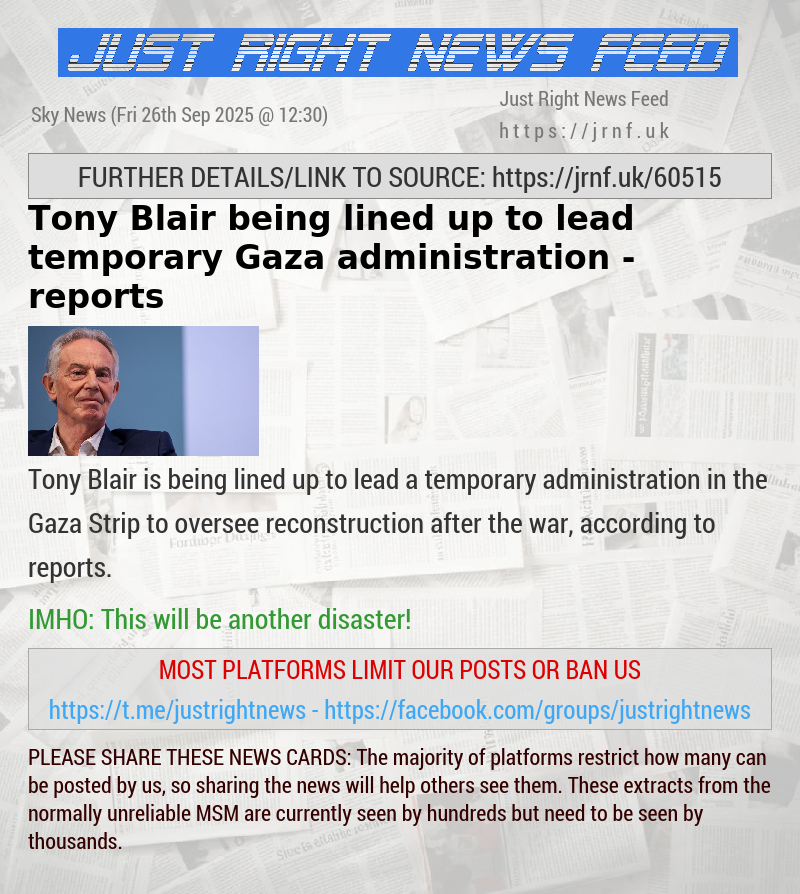 Tony Blair being lined up to lead temporary Gaza administration — reports