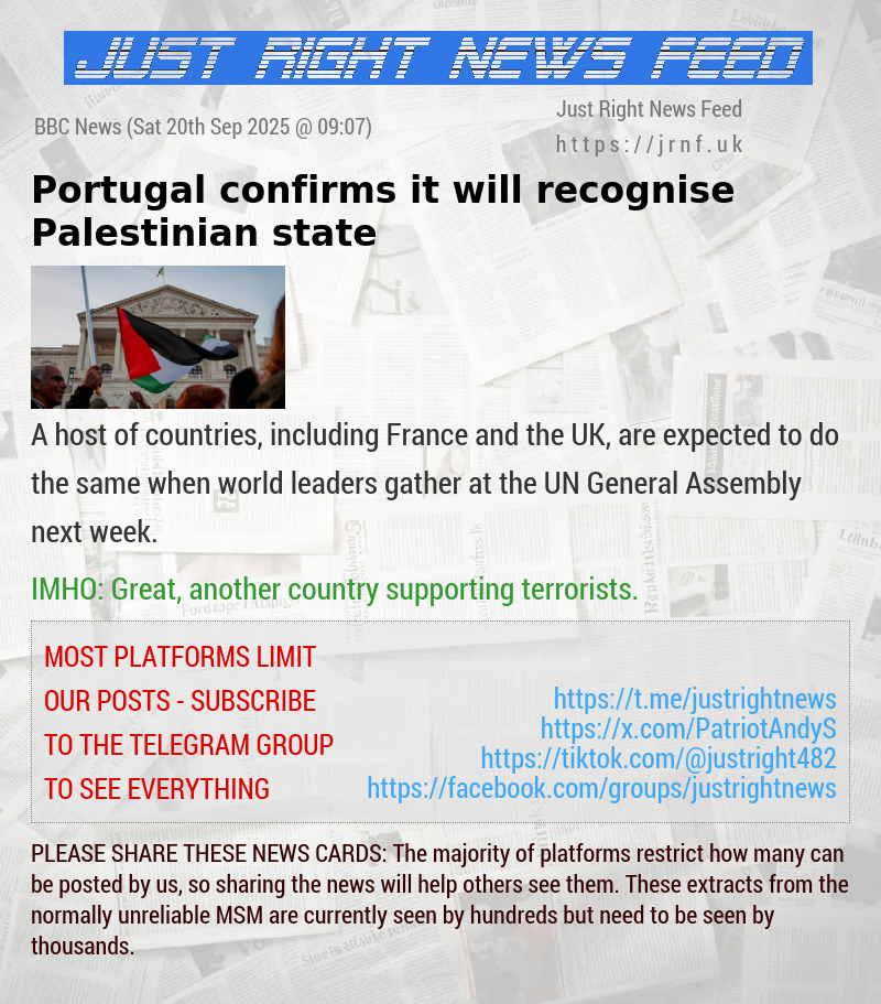 Portugal confirms it will recognise Palestinian state