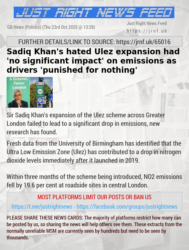 Sadiq Khan’s hated Ulez expansion had ’no significant impact’ on emissions as drivers ’punished for nothing’