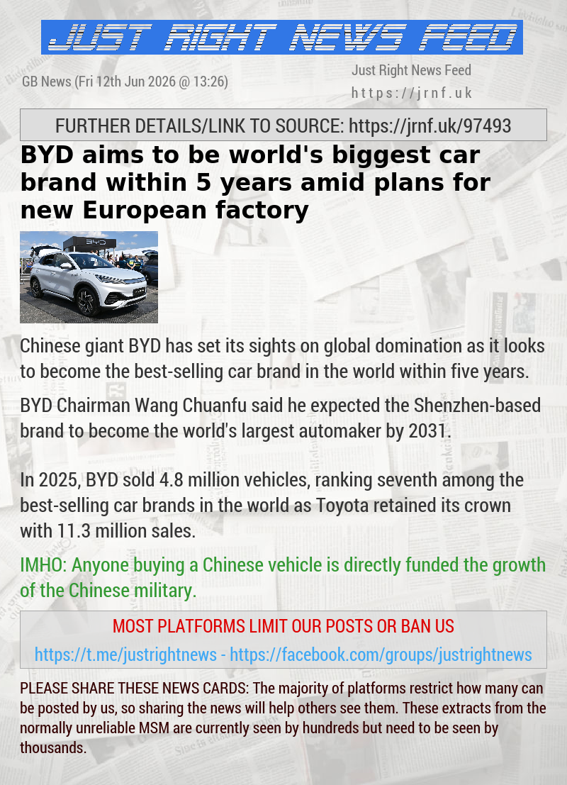 BYD aims to be world’s biggest car brand within 5 years amid plans for new European factory