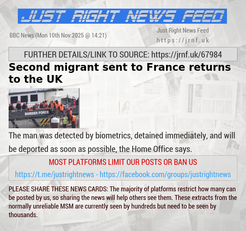Second migrant sent to France returns to the UK