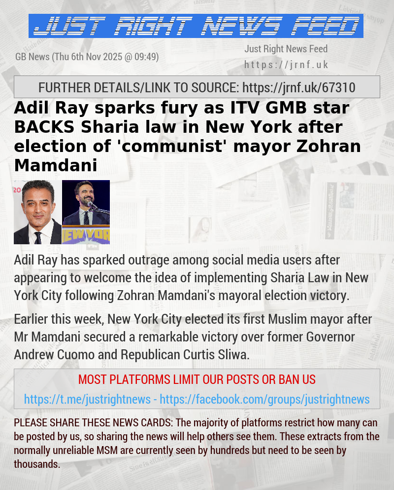 Adil Ray sparks fury as ITV GMB star BACKS Sharia law in New York after election of ’communist’ mayor Zohran Mamdani