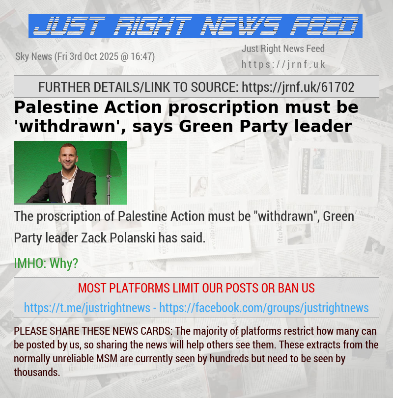 Palestine Action proscription must be ’withdrawn’, says Green Party leader