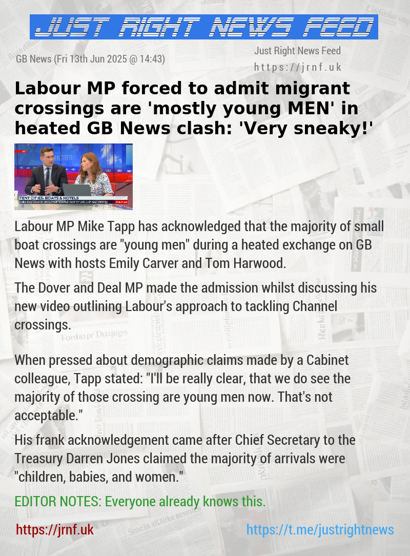 Labour MP forced to admit migrant crossings are ’mostly young MEN’ in heated GB News clash: ’Very sneaky!’