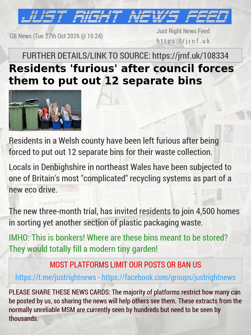 Residents ’furious’ after council forces them to put out 12 separate bins