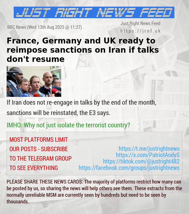 France, Germany and UK ready to reimpose sanctions on Iran if talks don’t resume