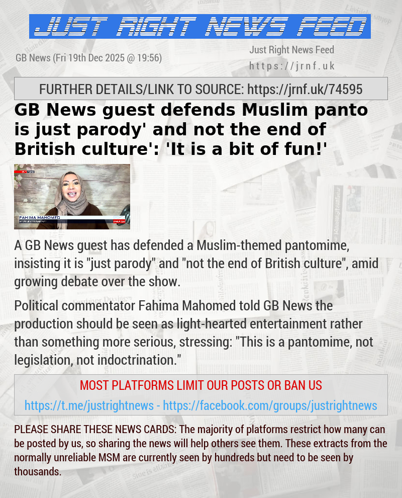 GB News guest defends Muslim panto is ‘just parody’ and ‘not the end of British culture’: ’It is a bit of fun!’