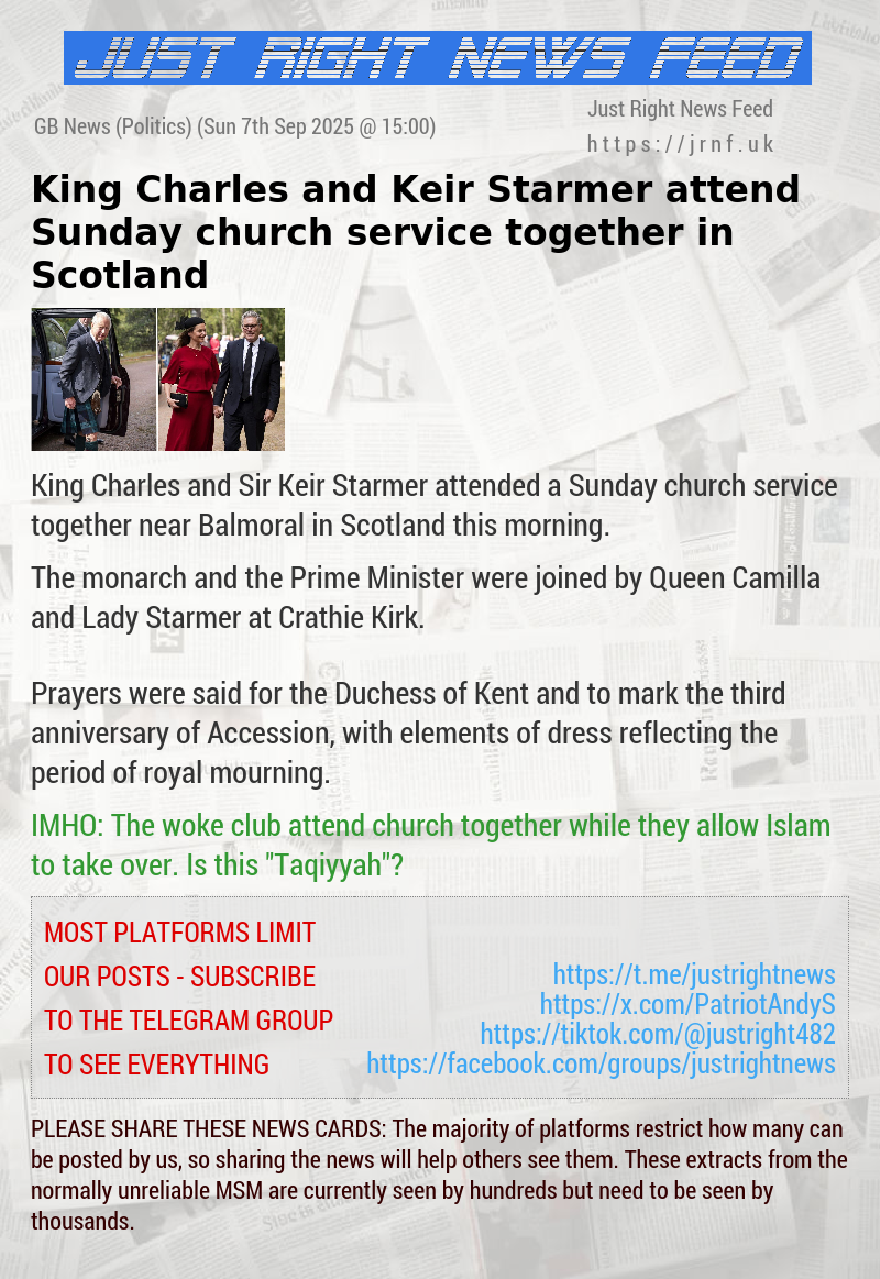 King Charles and Keir Starmer attend Sunday church service together in Scotland