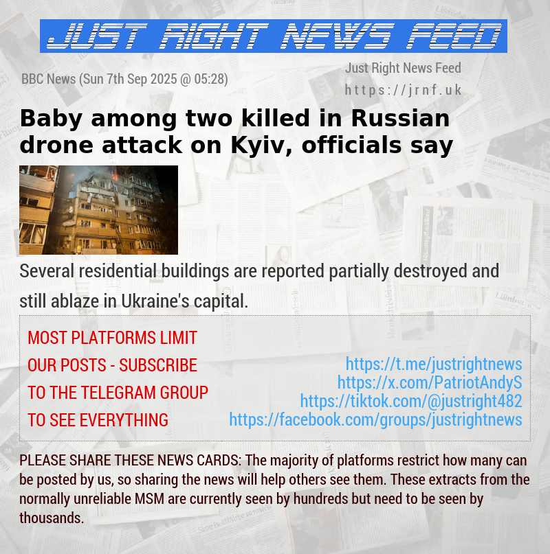 Baby among two killed in Russian drone attack on Kyiv, officials say