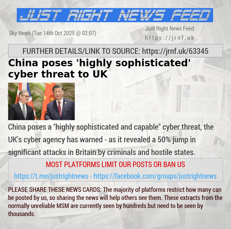 China poses ’highly sophisticated’ cyber threat to UK