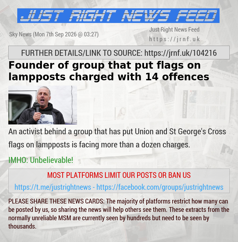Founder of group that put flags on lampposts charged with 14 offences