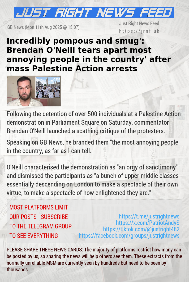 ‘Incredibly pompous and smug’: Brendan O’Neill tears apart ‘most annoying people in the country’ after mass Palestine Action arrests