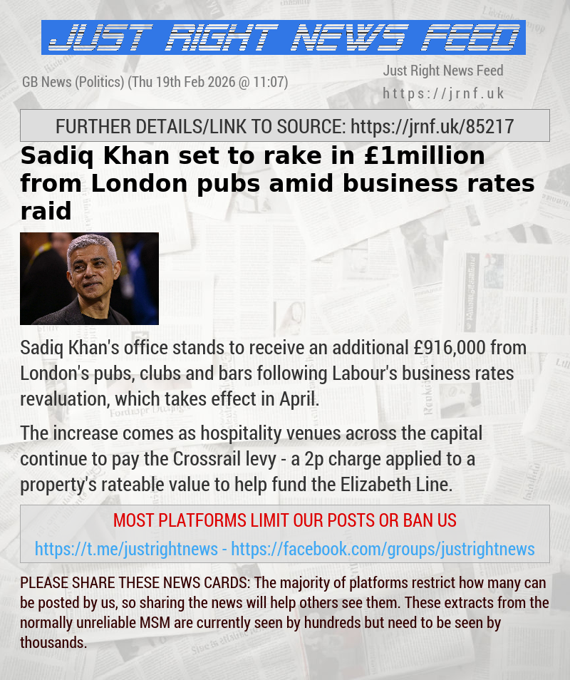 Sadiq Khan set to rake in &pound;1million from London pubs amid business rates raid