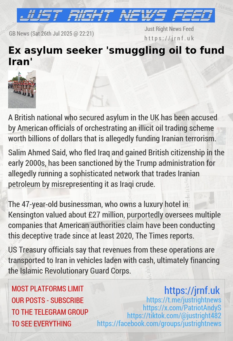 Ex—asylum seeker ’smuggling oil to fund Iran’