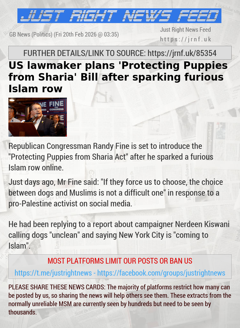 US lawmaker plans ’Protecting Puppies from Sharia’ Bill after sparking furious Islam row