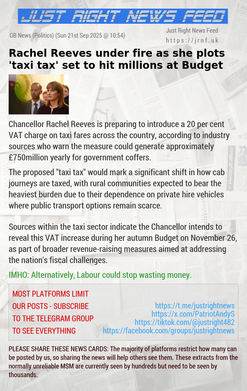 Rachel Reeves under fire as she plots ’taxi tax’ set to hit millions at Budget