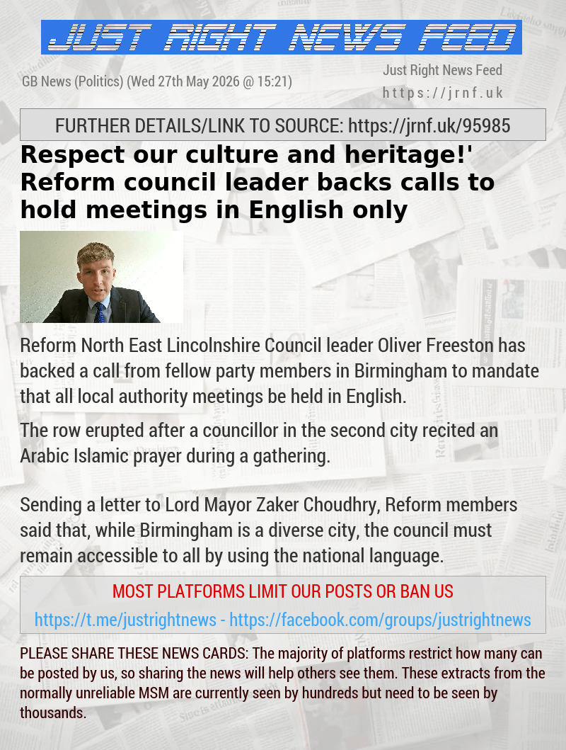 ‘Respect our culture and heritage!’ Reform council leader backs calls to hold meetings in English only