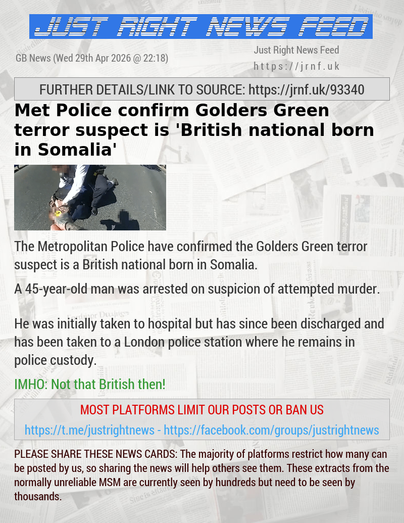 Met Police confirm Golders Green terror suspect is ’British national born in Somalia’