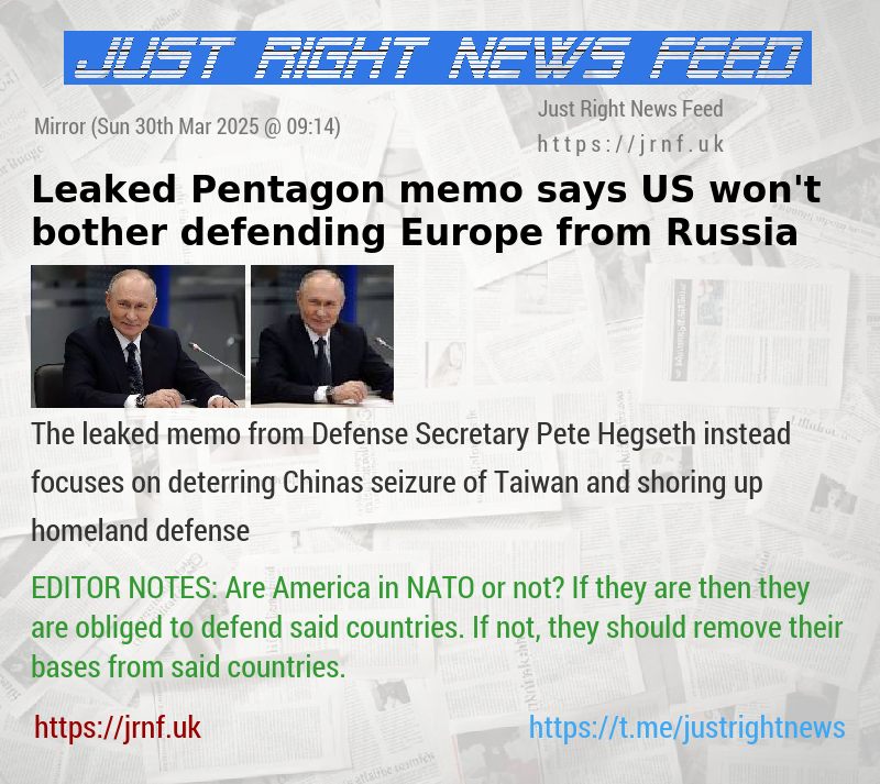 Leaked Pentagon memo says US won’t bother defending Europe from Russia