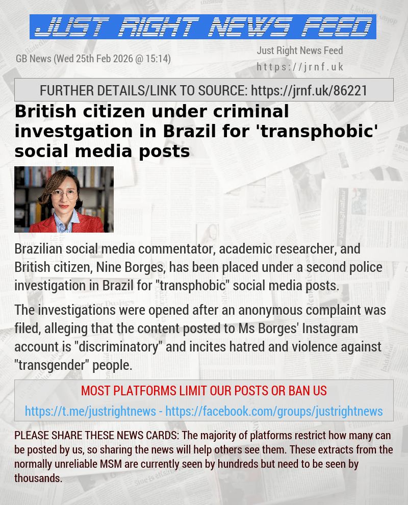 British citizen under criminal investgation in Brazil for ’transphobic’ social media posts