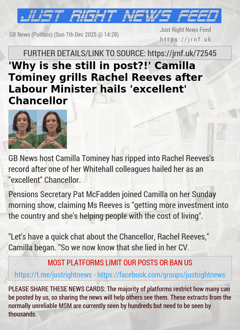 ’Why is she still in post?!’ Camilla Tominey grills Rachel Reeves after Labour Minister hails ’excellent’ Chancellor