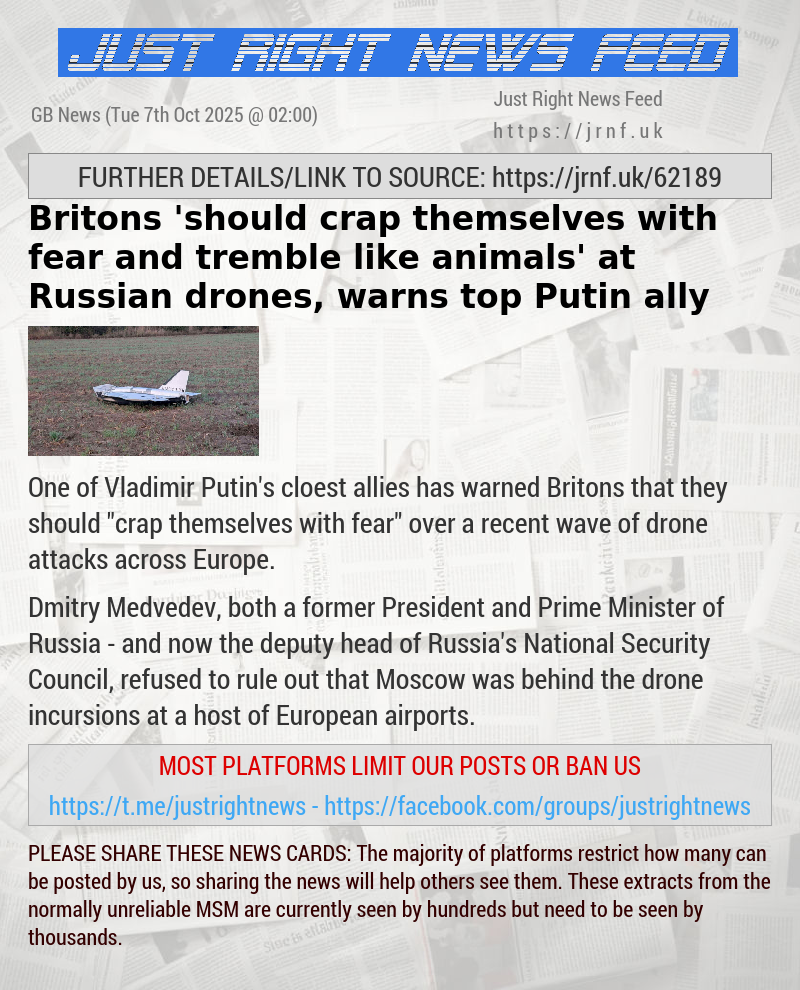 Britons ’should crap themselves with fear and tremble like animals’ at Russian drones, warns top Putin ally