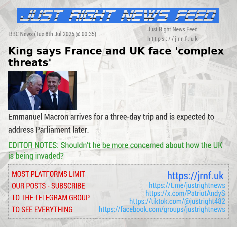 King says France and UK face ’complex threats’