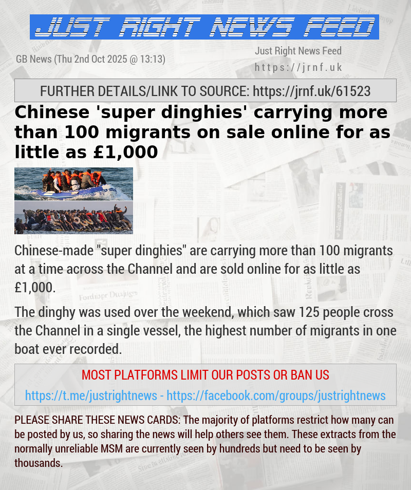 Chinese ’super dinghies’ carrying more than 100 migrants on sale online for as little as £1,000