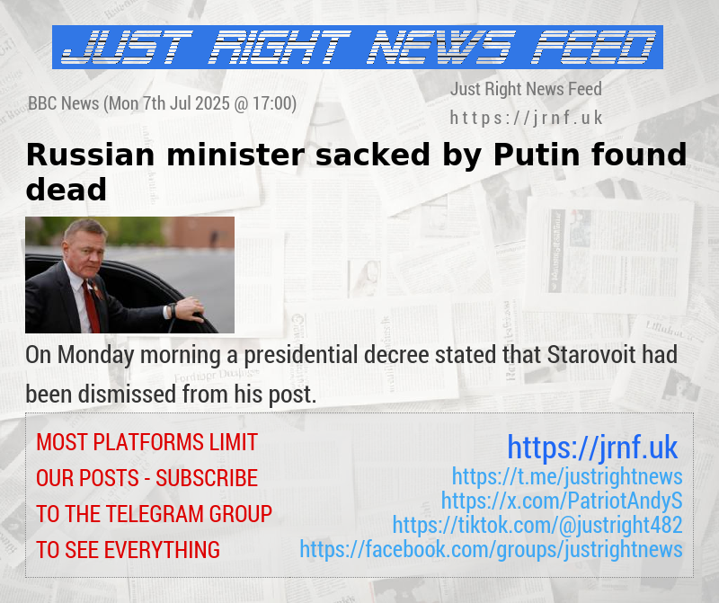 Russian minister sacked by Putin found dead