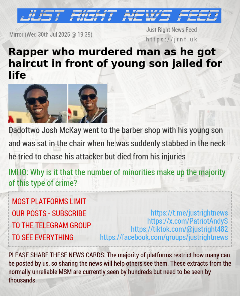 Rapper who murdered man as he got haircut in front of young son jailed for life