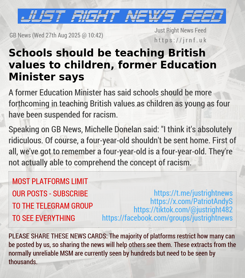 Schools should be teaching British values to children, former Education Minister says
