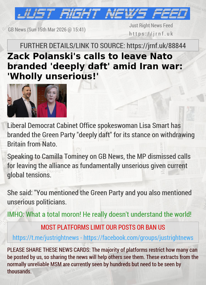 Zack Polanski’s calls to leave Nato branded ’deeply daft’ amid Iran war: ’Wholly unserious!’