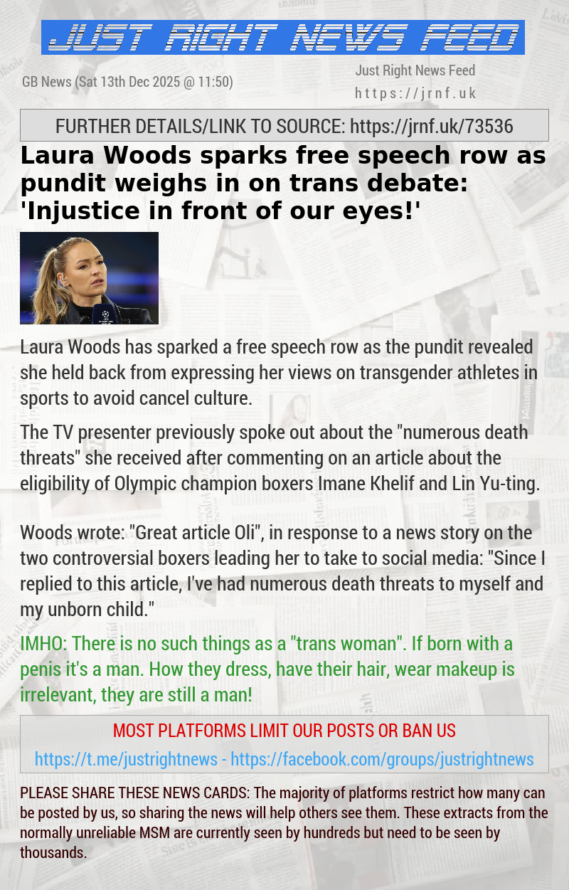 Laura Woods sparks free speech row as pundit weighs in on trans debate: ’Injustice in front of our eyes!’